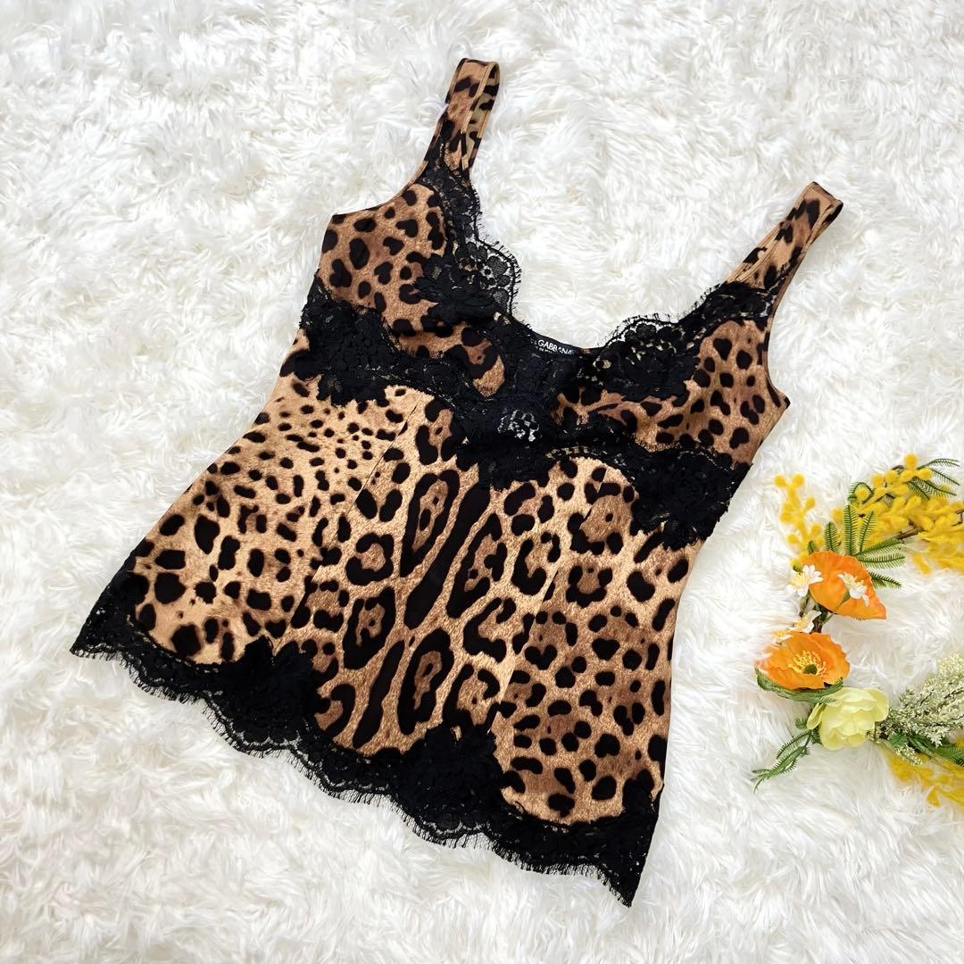 【ドルチェ＆ガッパーナ】 ヒョウ柄 キャミソール フリル インナーシルク混36