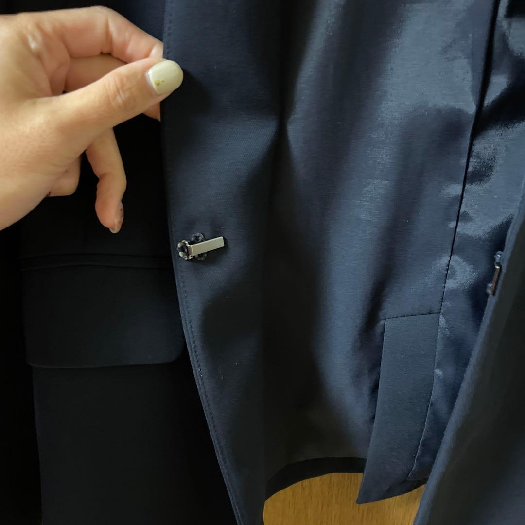 PLSTプラステネイビー パンツスーツ セットアップ　ボウタイブラウス３点セット