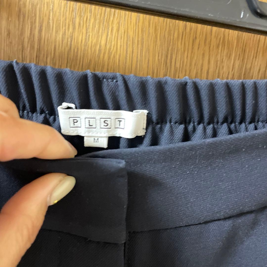 PLSTプラステネイビー パンツスーツ セットアップ　ボウタイブラウス３点セット