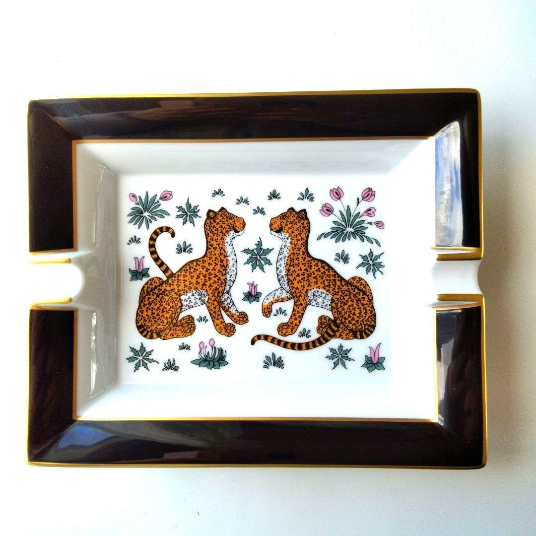 エルメス　スクエアプレート　アッシュトレイ　 ヒョウ　レオパード　 四角型灰皿