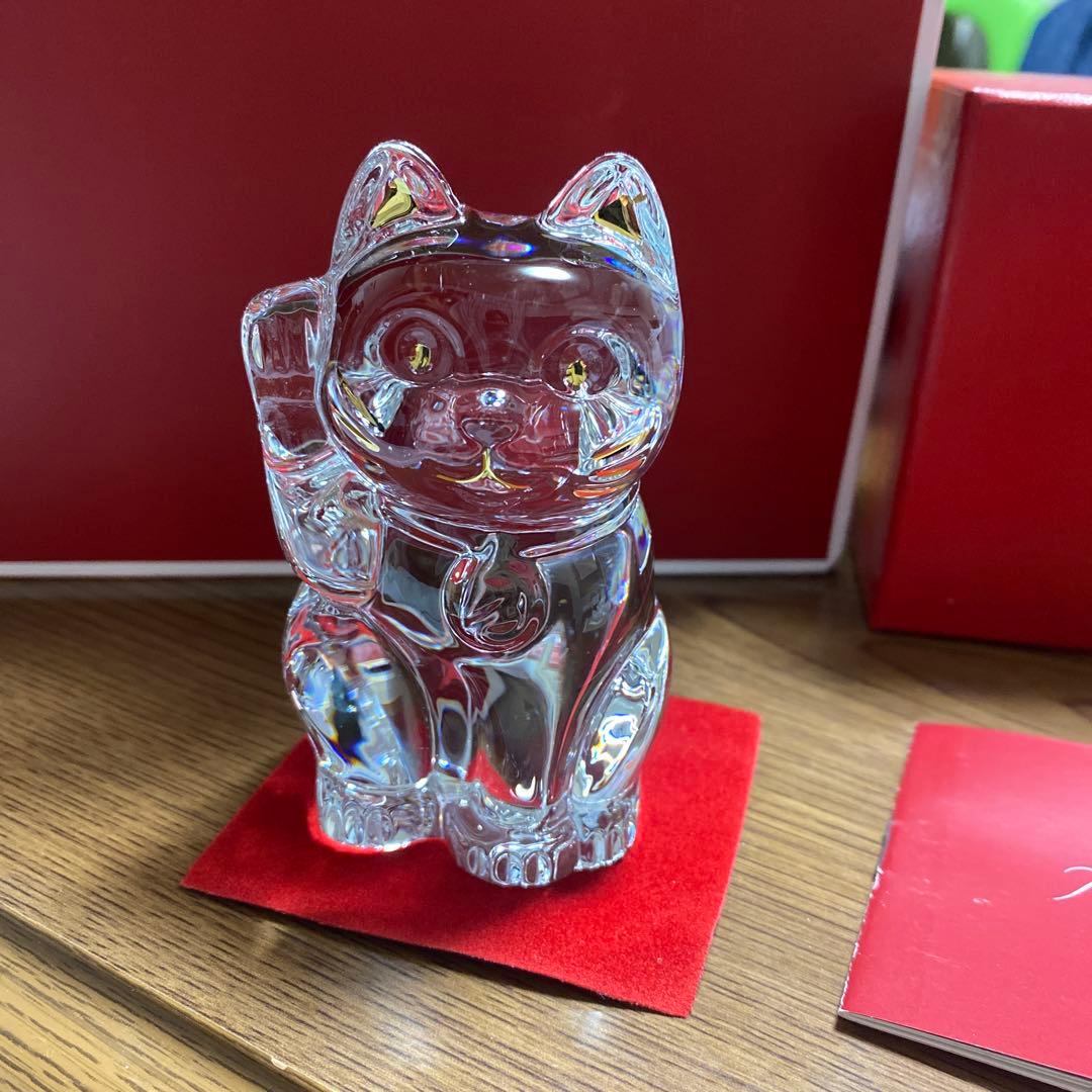 バカラ　クリスタルグラス招き猫クリアゴールド