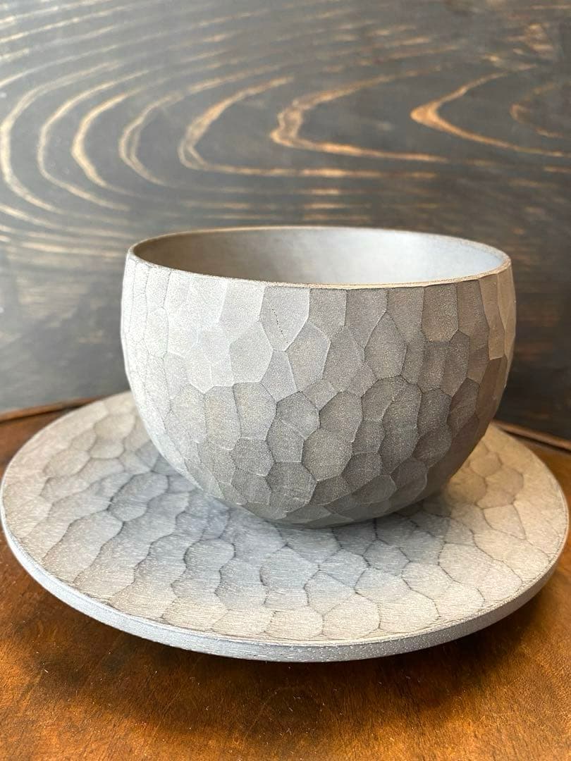 吉田欣司　珈琲茶碗　茶椀　白漆　木工　ボウルとソーサー セット　中皿　コーヒー