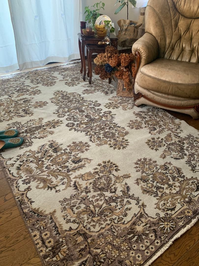 超大判　幅広　252× 147 トルコヴィンテージラグ　ボタニカル　雅紀さん