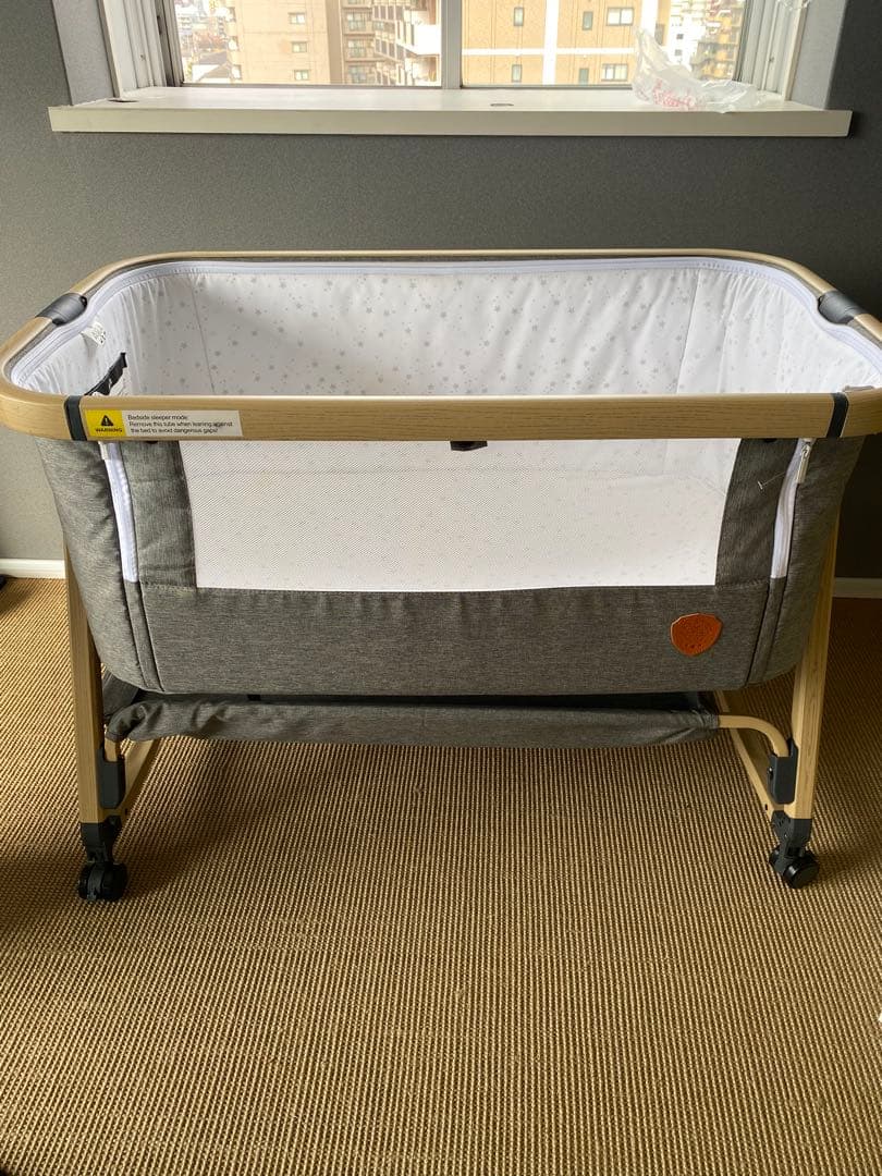 HZDMJ ベビーベッド　グレー 収納スペース付き