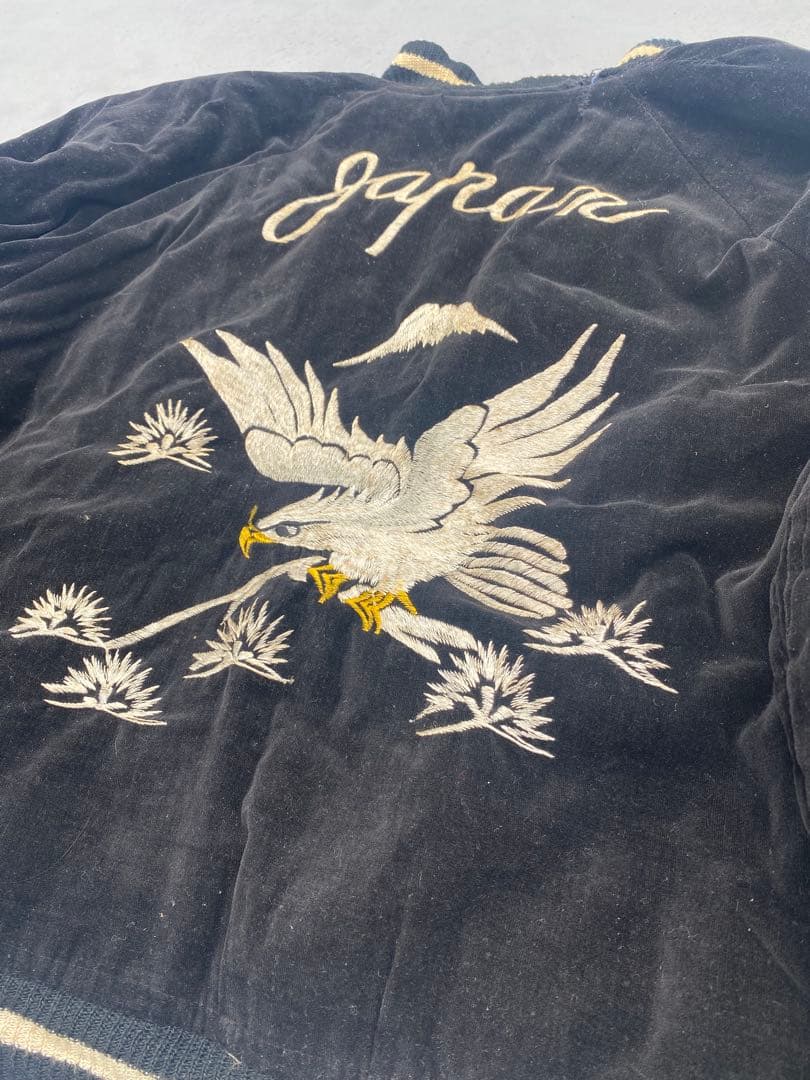 50s 別珍　スカジャン　オリジナル　ヴィンテージ　ブラック　鷹　龍