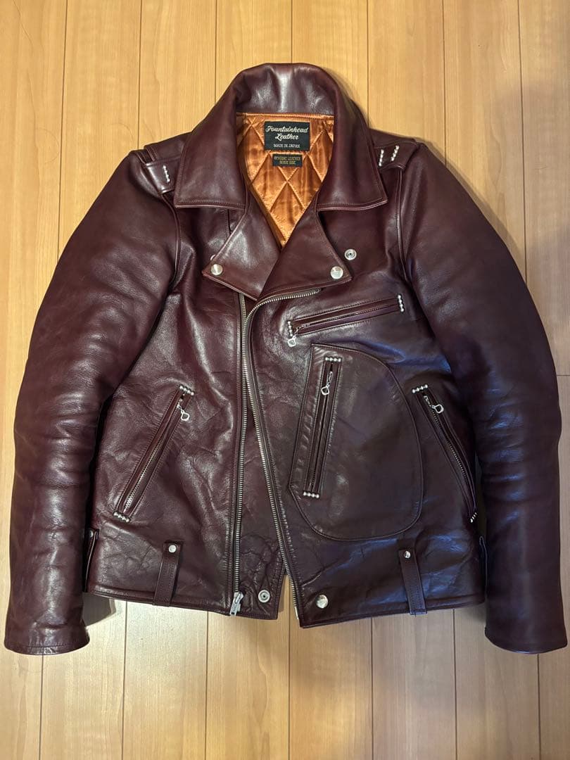ファウンテンヘッドレザー　デルタ　Dポケダブルレザージャケット　36　茶　難あり