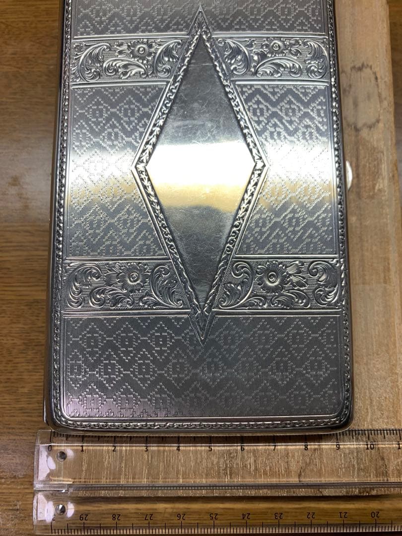 大野銀器製 純銀煙草ケース プラチナ装飾 木箱付