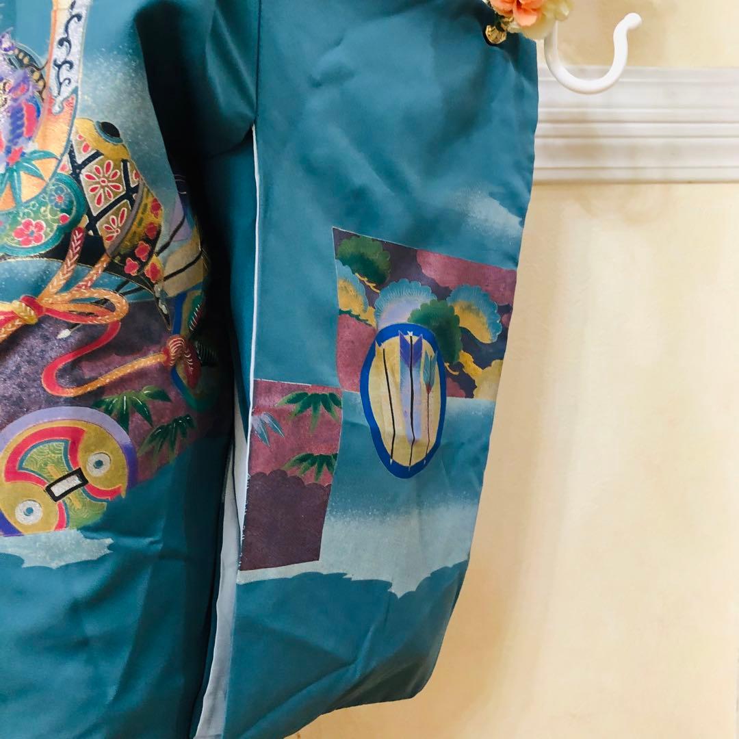 七五三五歳フルセット‼️人気青系兜金彩煌びやか⭐︎袴縞スタイルアップ⭐︎秀品