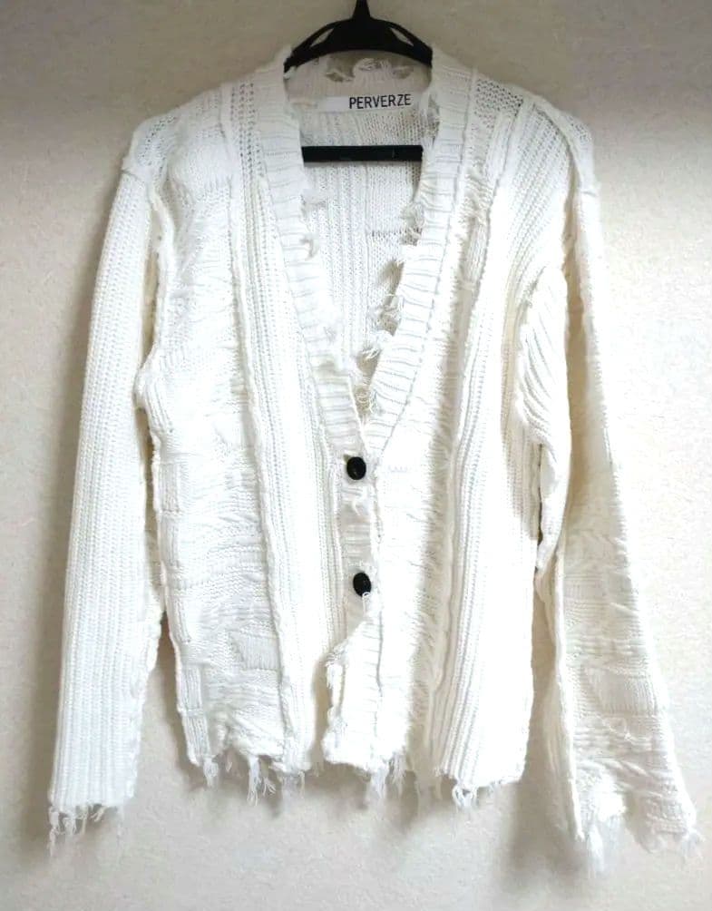 PERVERZE ダメージ加工 ニットカーディガン
