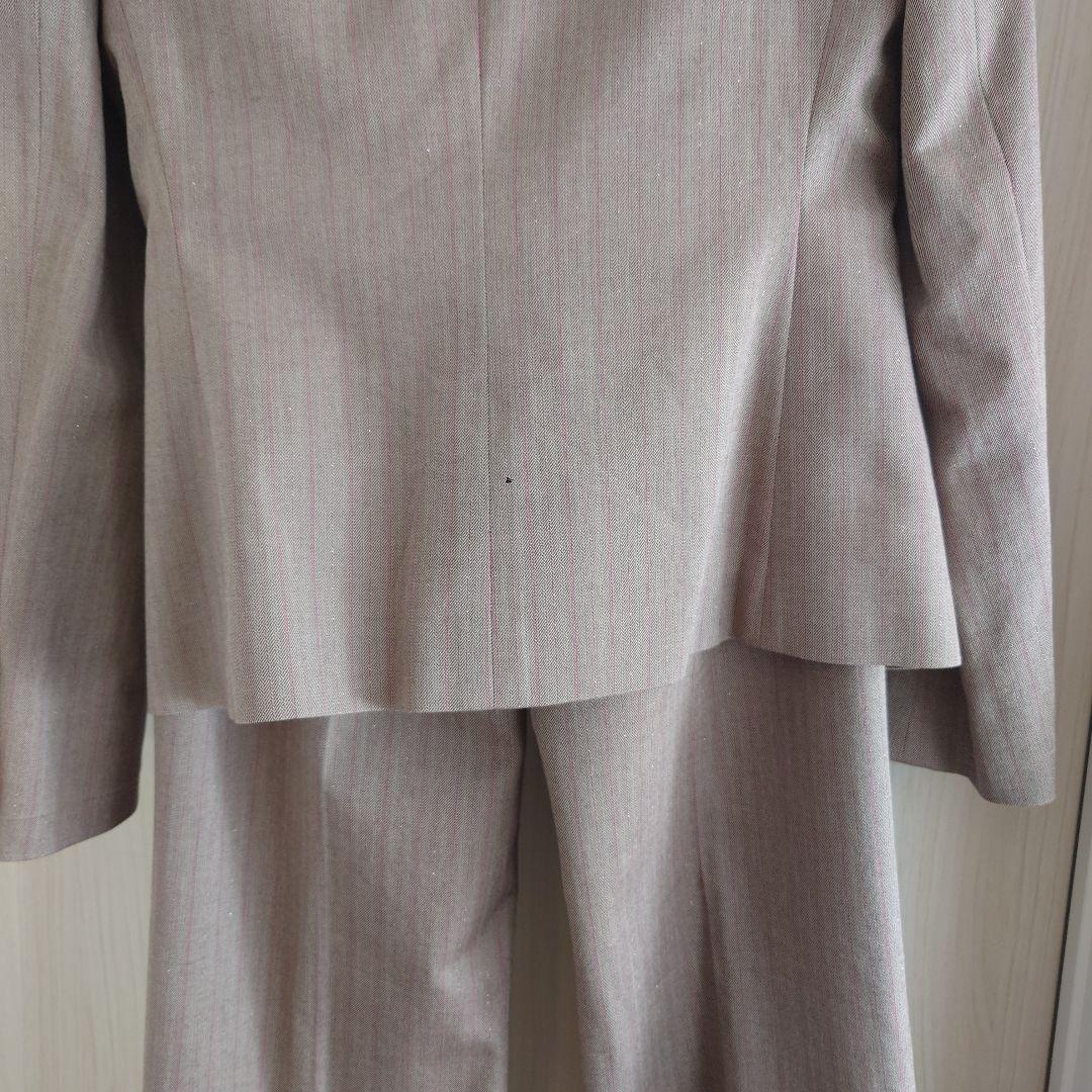 ☆42☆ 定価10.8万 ミラショーンブラウンパンツスーツ ストライプ ウール混