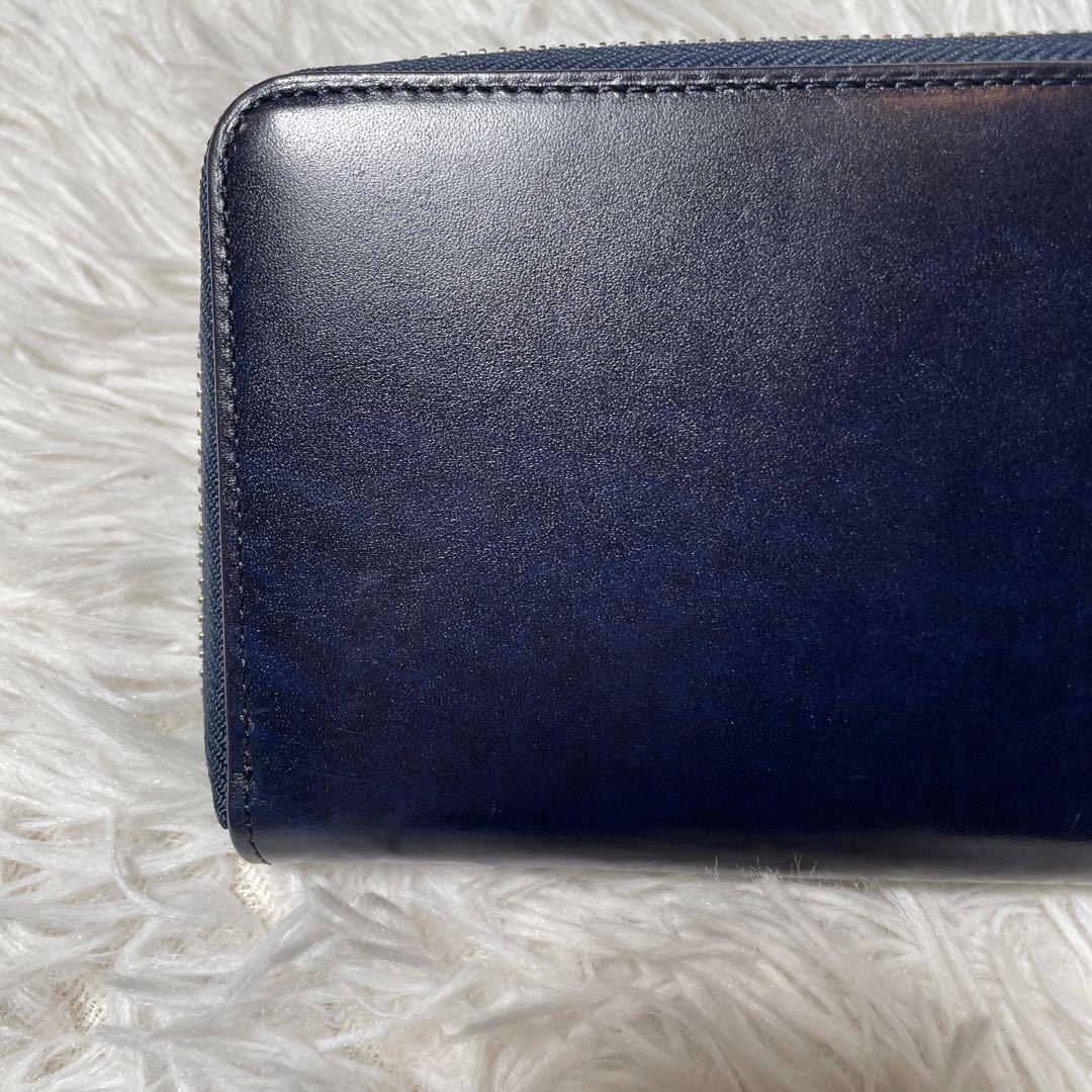 未使用　CYPRIS ラウンドファスナー　長財布　レザー　濃紺　ヌメ革