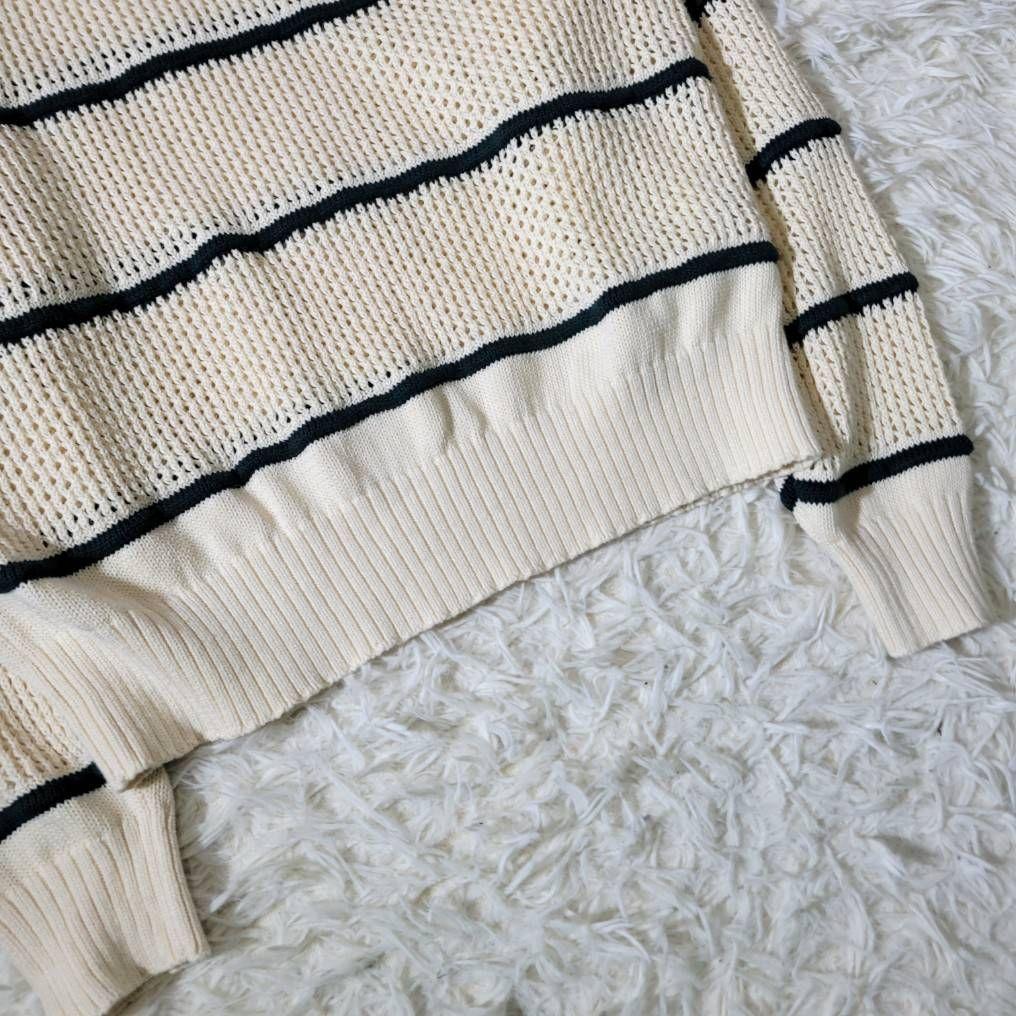 美品☆シンゾーン　リネン コットン ニット ボーダー クルーネック　メッシュ