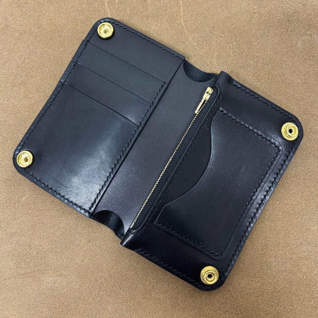 【サンプル特価品】　トラッカーウォレット　ミドル　黒　姫路レザー