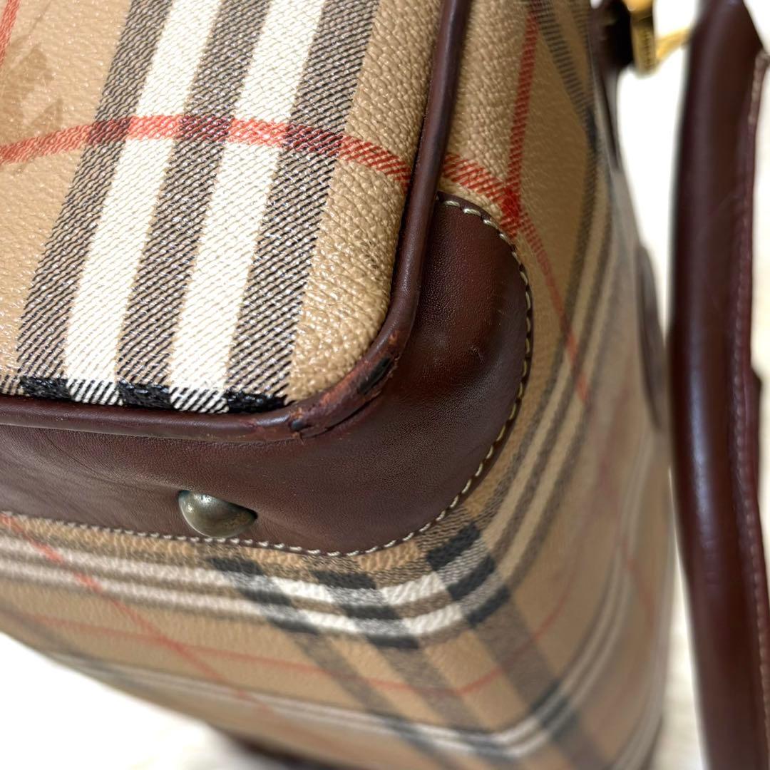 【美品】バーバリー　ミニボストン ノバチェック PVC レザー シャドーホース
