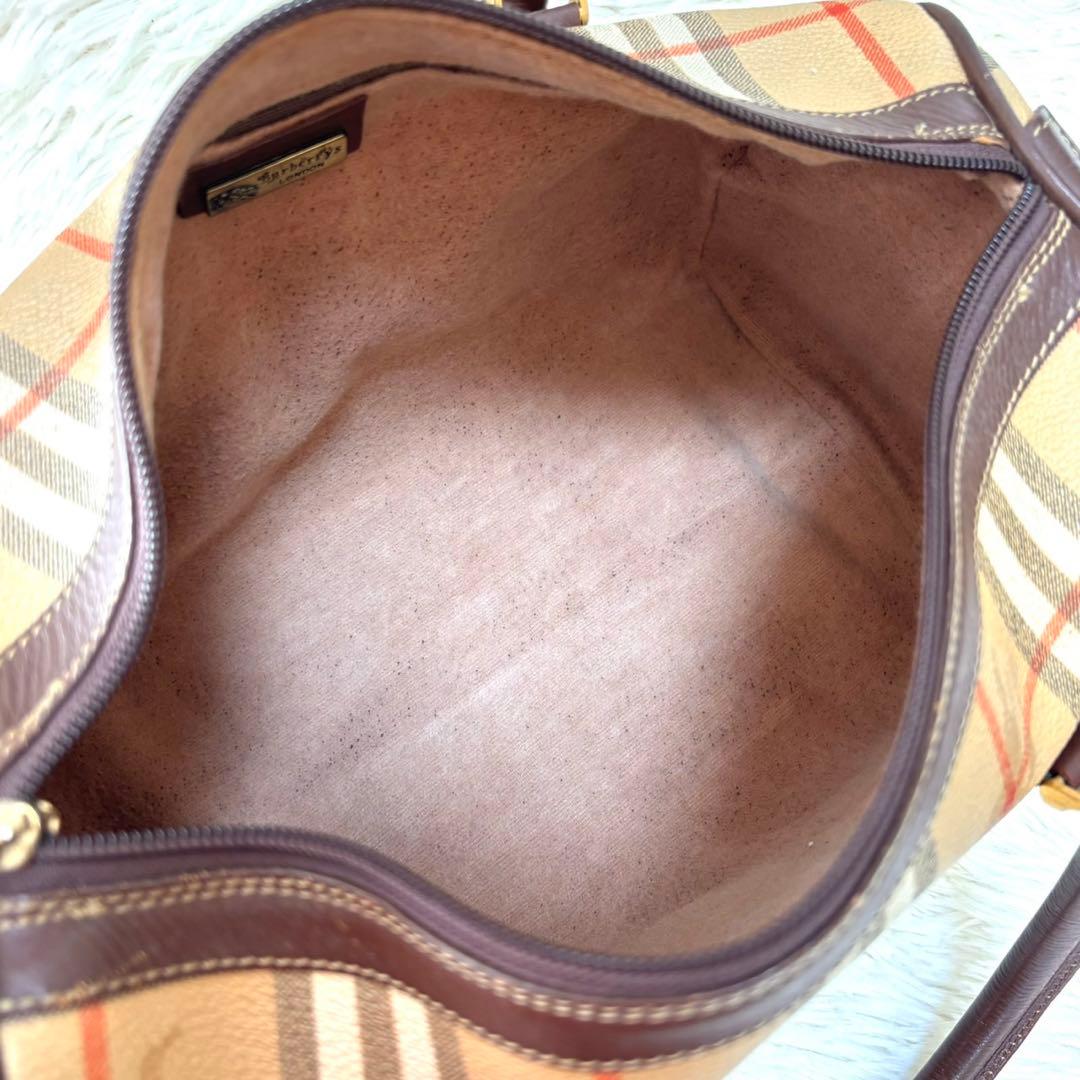 【美品】バーバリー　ミニボストン ノバチェック PVC レザー シャドーホース