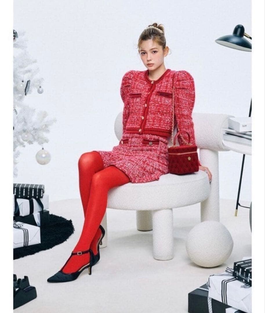 WATA LILY BROWN ツイードニットカーディガン