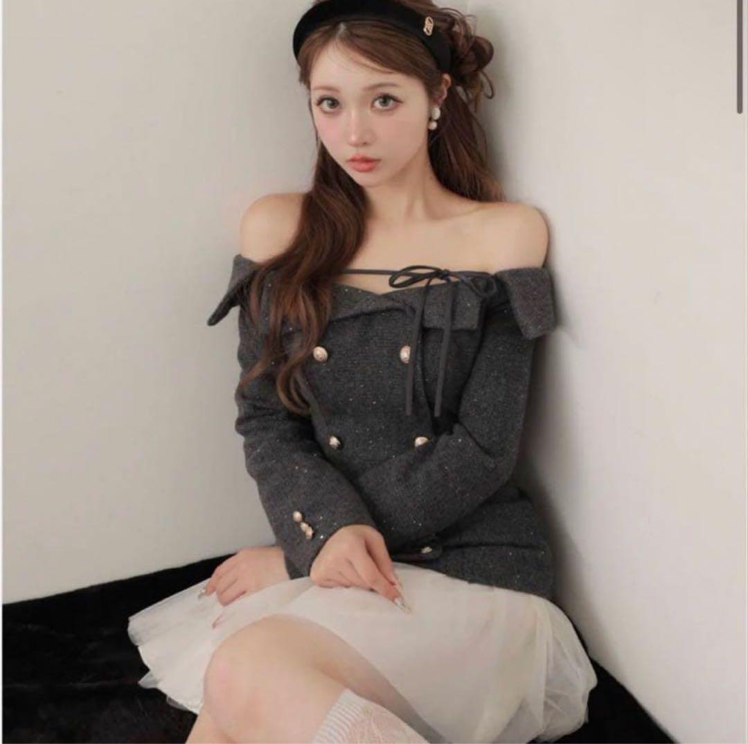 ワンピース mmeeme Wool herringbone tulle onepiece
