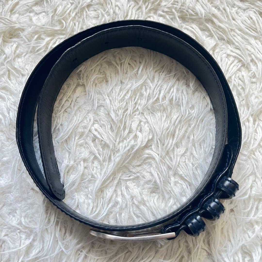 美品　ロエベ　LOEWE アナグラム　シルバー×ネイビーレザーベルト　3穴