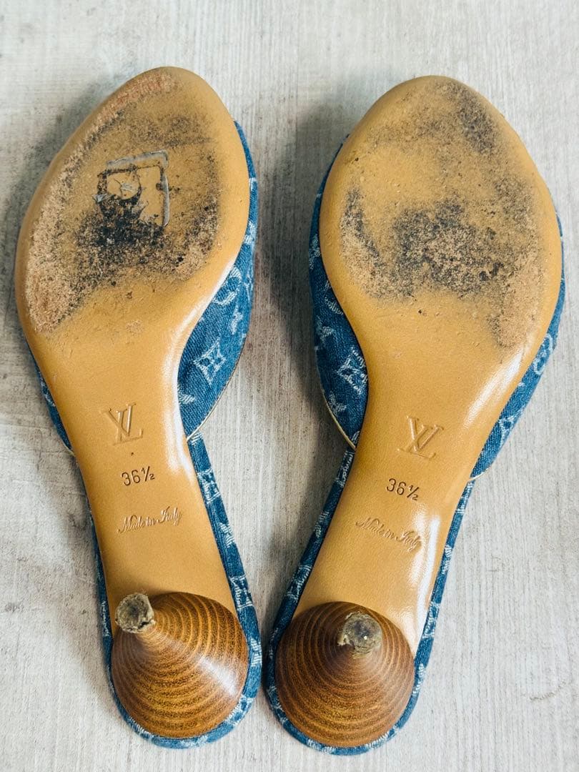 ■LOUIS VUITTON■替えヒール付き■デニム地モノグラムミュール■お花■