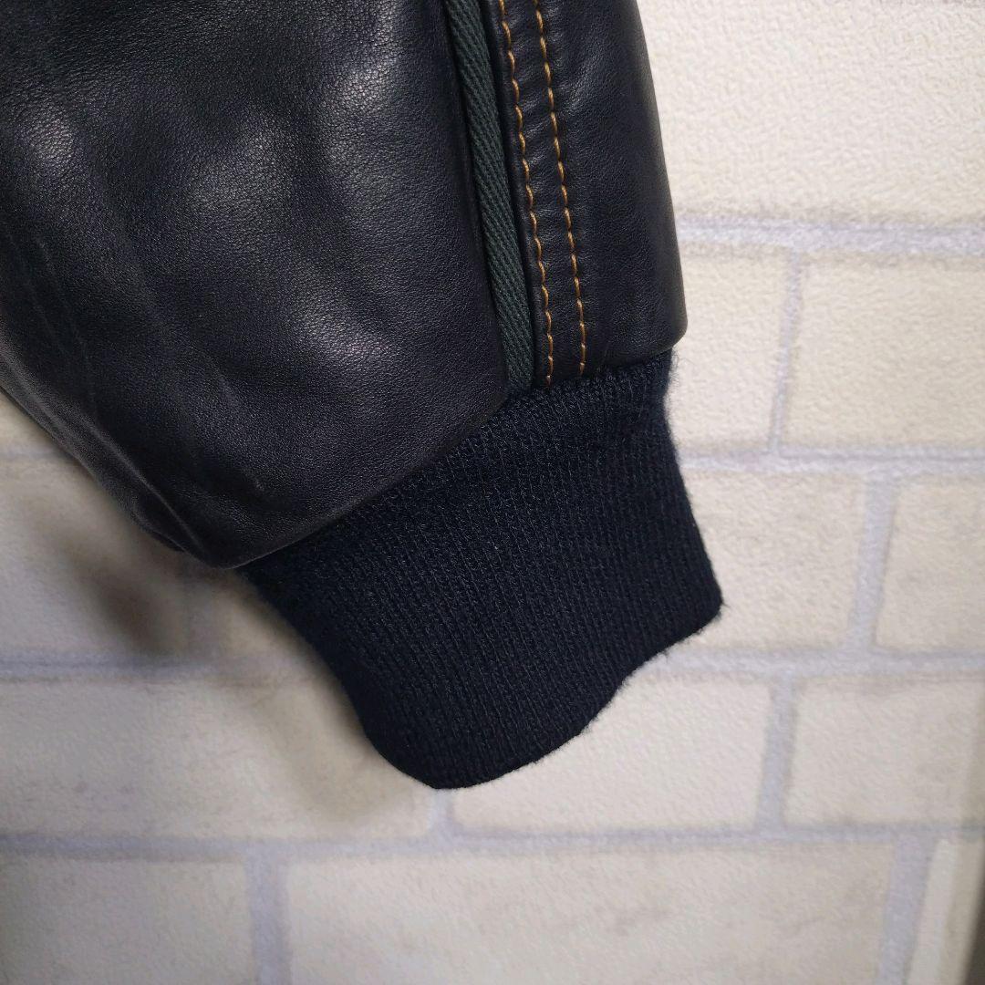 ヴィンテージ★総ステッチ リアルレザー 牛革 レザージャケット ネイビー M相当