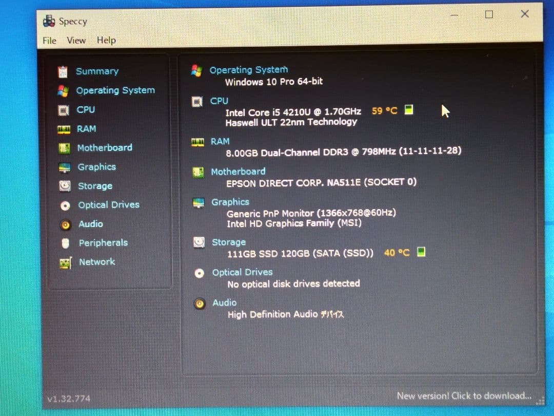 Windowsノート本体 EPSON Endeavor NA511E Core i5 8GB Win10
