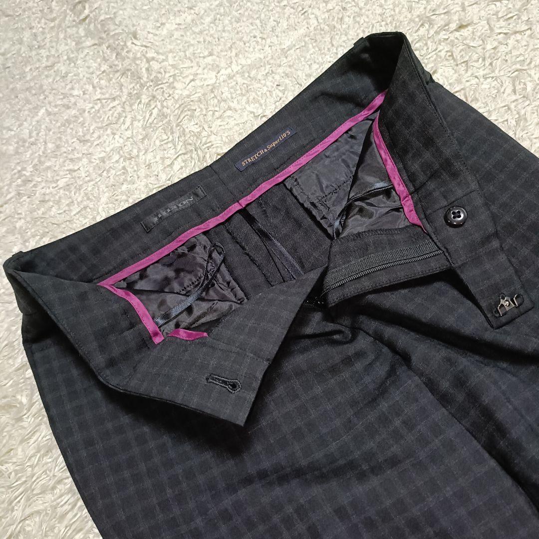 【美品】HILTON ヒルトン ブラックチェック パンツスーツ ストレッチ 11