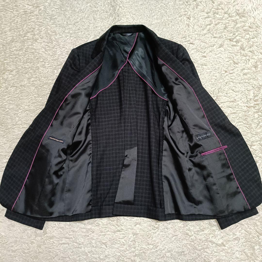 【美品】HILTON ヒルトン ブラックチェック パンツスーツ ストレッチ 11