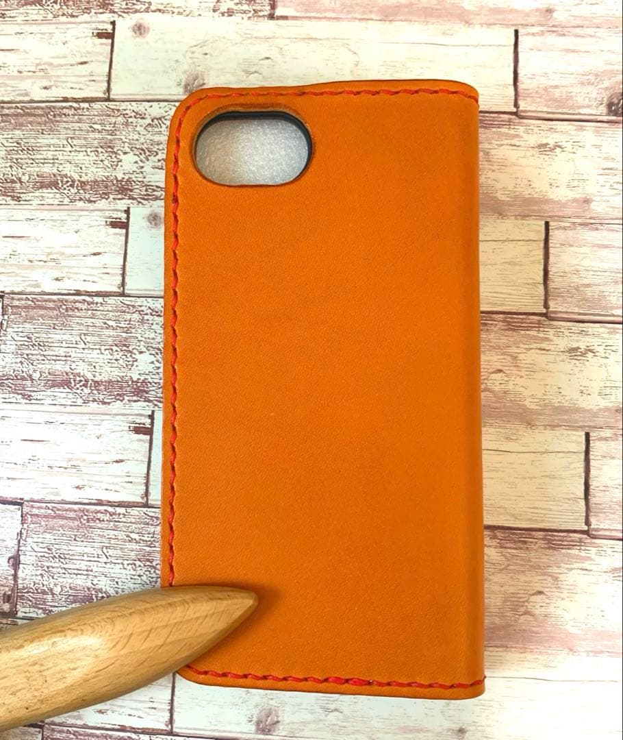 本革　iPhoneケース　スマホケース　キャメル　手帳型　2枚ポケット