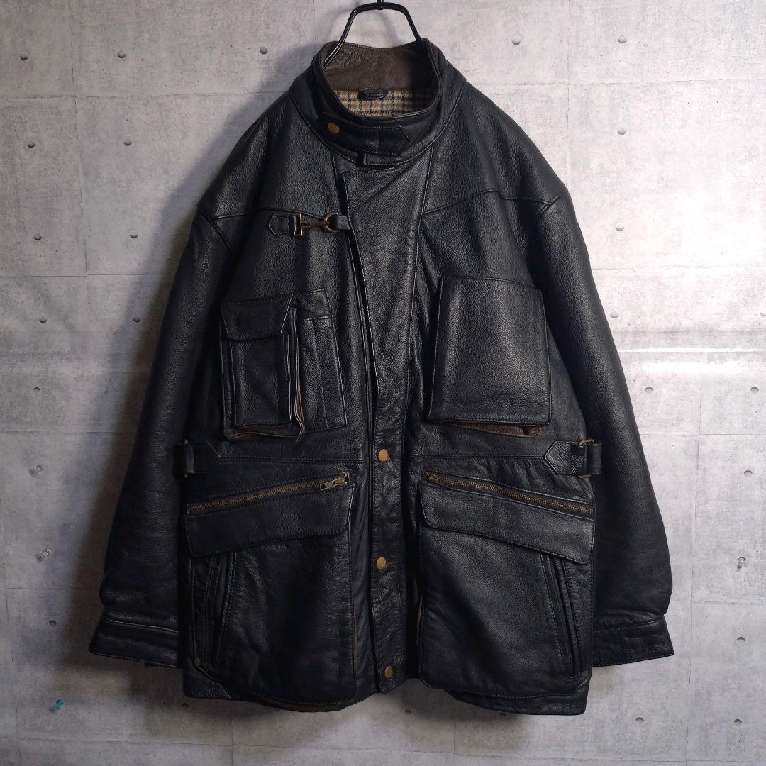 カドヤ★超希少 リアルレザー 牛革 エルボーパッチ ライダースジャケット 黒 L