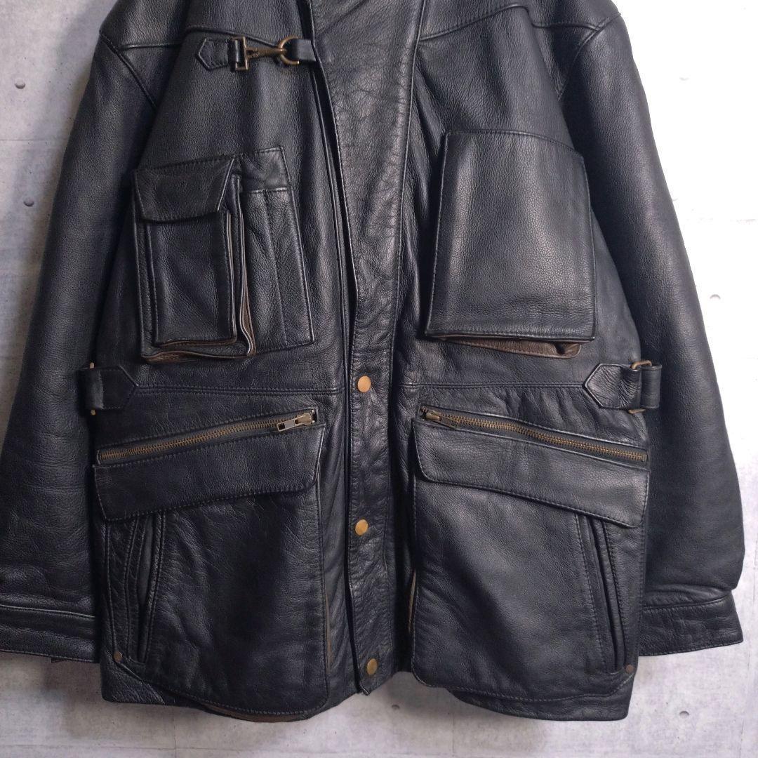 カドヤ★超希少 リアルレザー 牛革 エルボーパッチ ライダースジャケット 黒 L