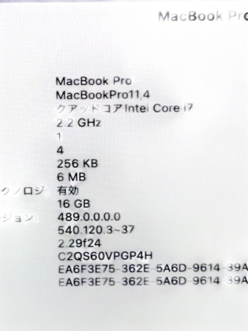 MacBook Pro 2015 15インチ i7 16GB/256GB