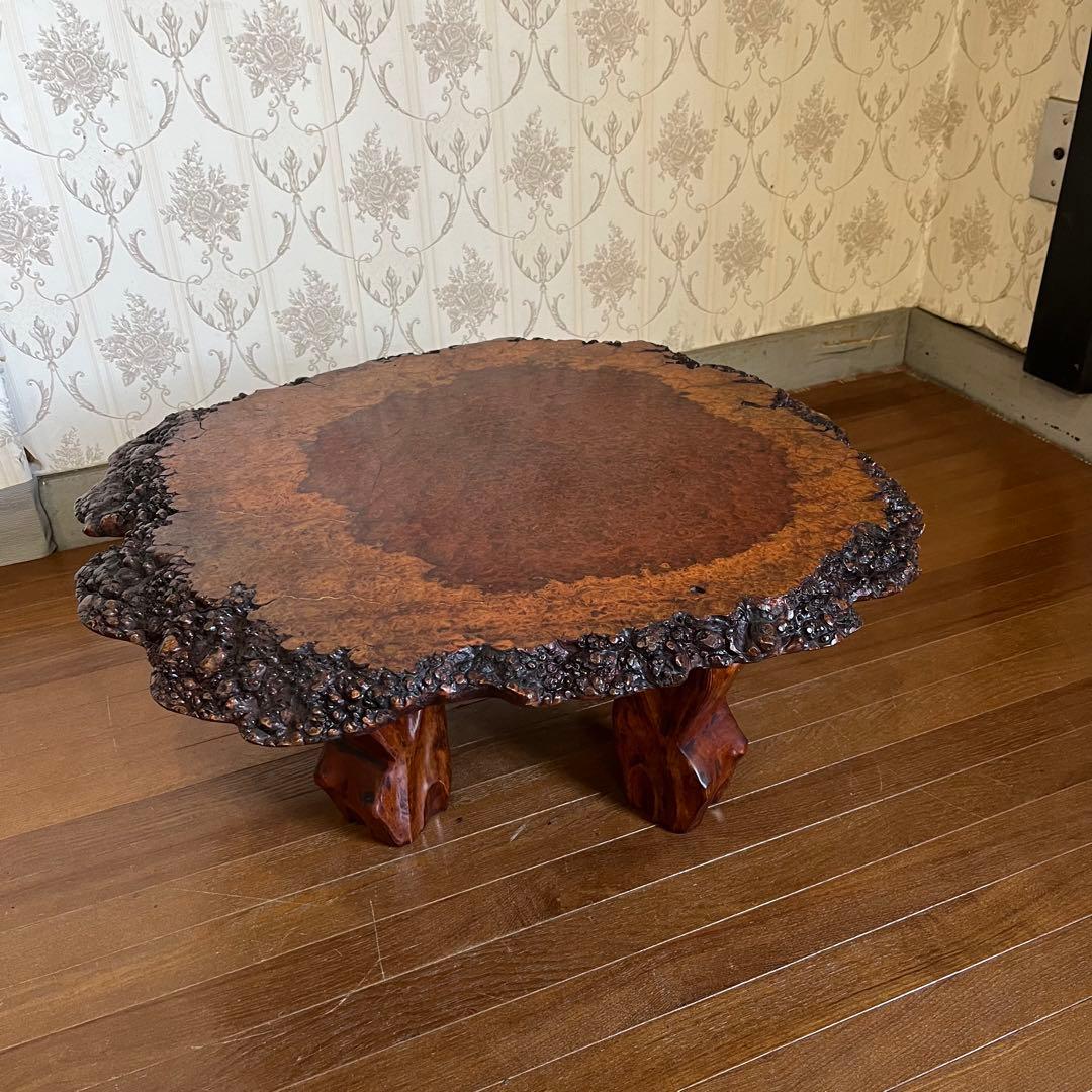 【アンティーク】木製 花梨 一枚板 座卓 飾り台 ちゃぶ台 銘木 古道具 花台