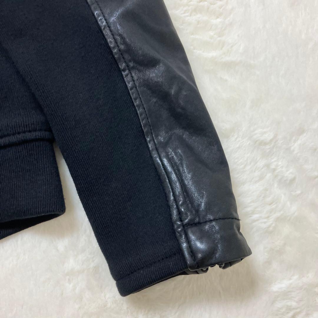 美品 アルマーニジーンズ ニット切替 羊革 ラム レザージャケット ライダース