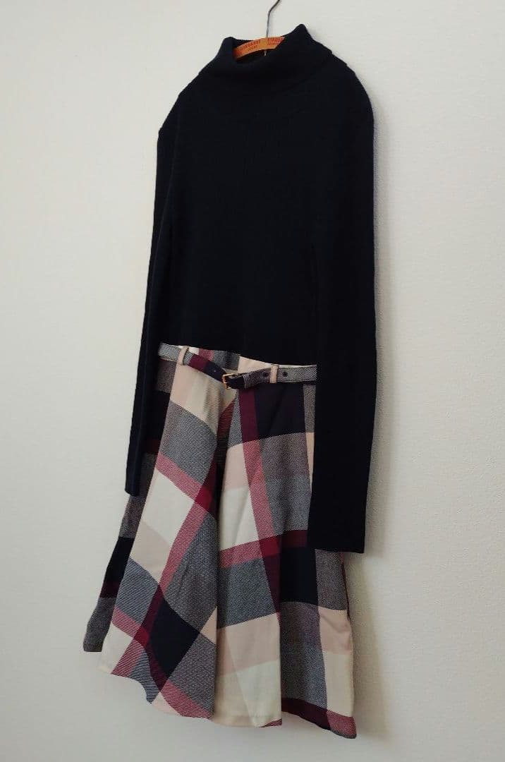 【専用】バーバリーブルーレーベル ニット ドッキング チェック ワンピース 38