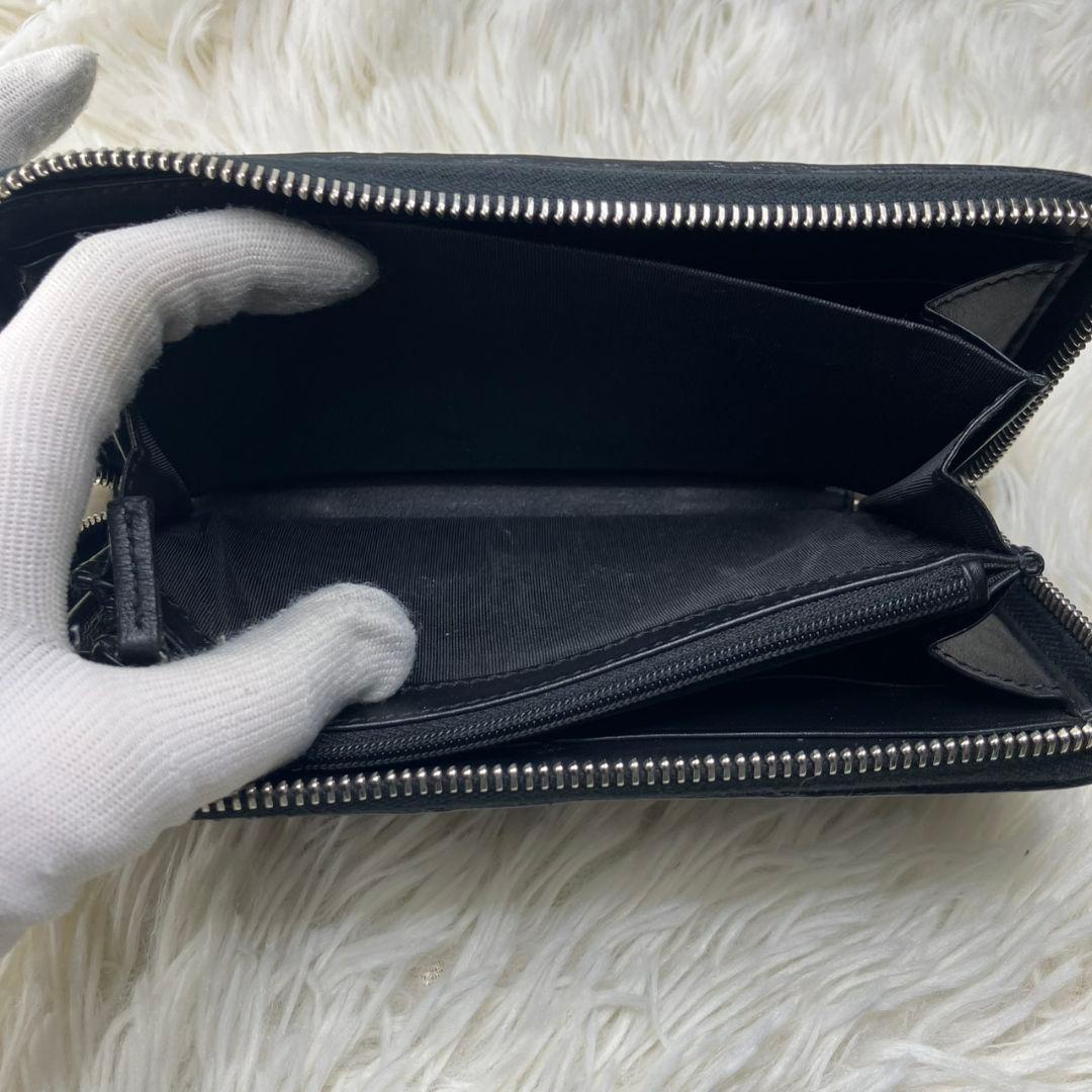 極美品 GUCCI グッチ 長財布 GGエンボス ファスナー ブラック 保存袋付