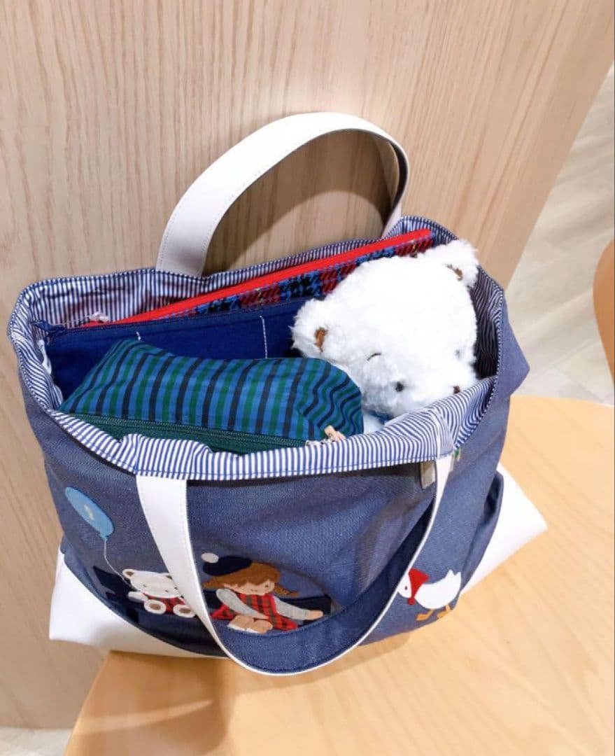 ファミリアfamiliar 70周年マチ付きデニム手提げバック