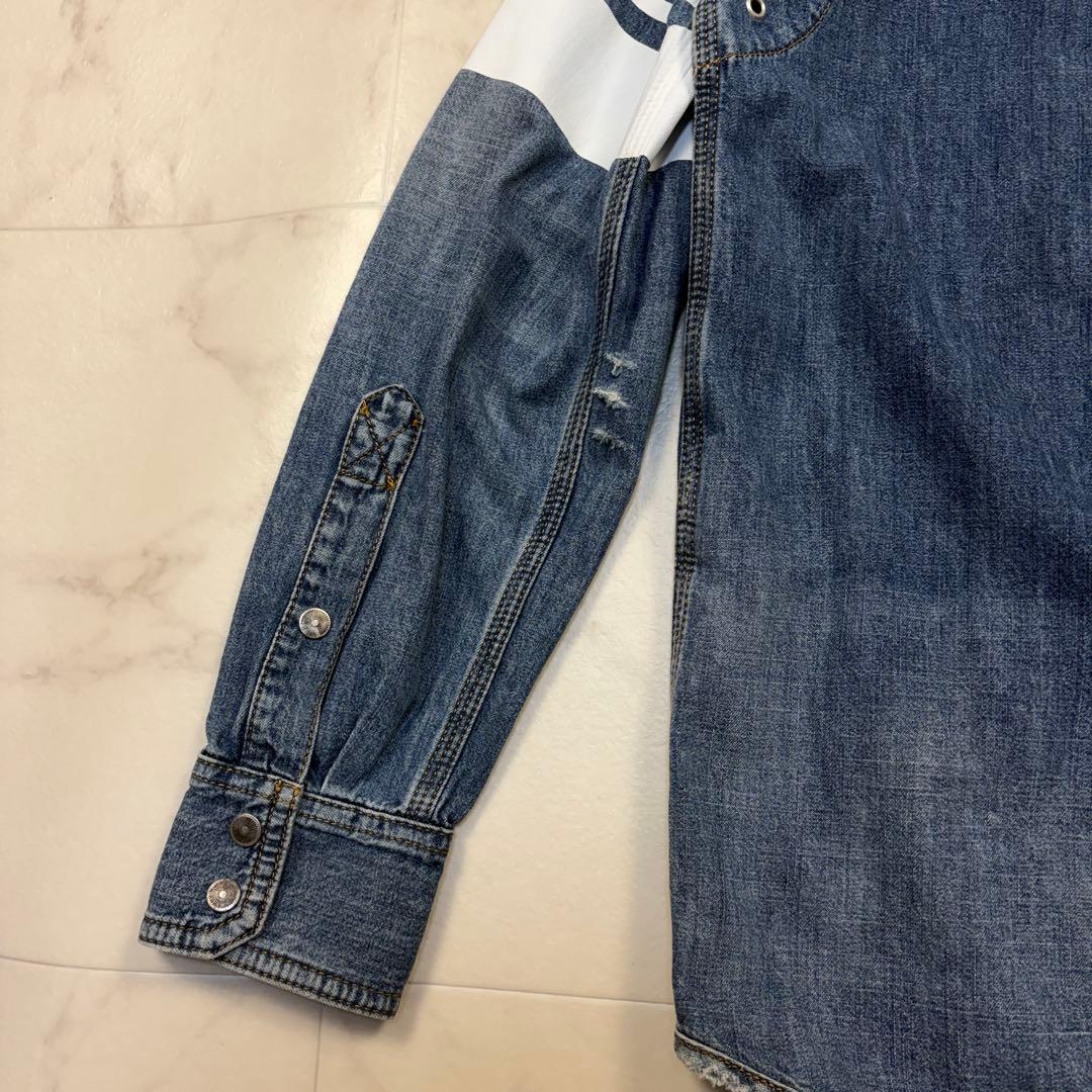 ディーゼル　ダメージ加工　刺繍　デニムシャツ　XS 長袖　170/88A 青