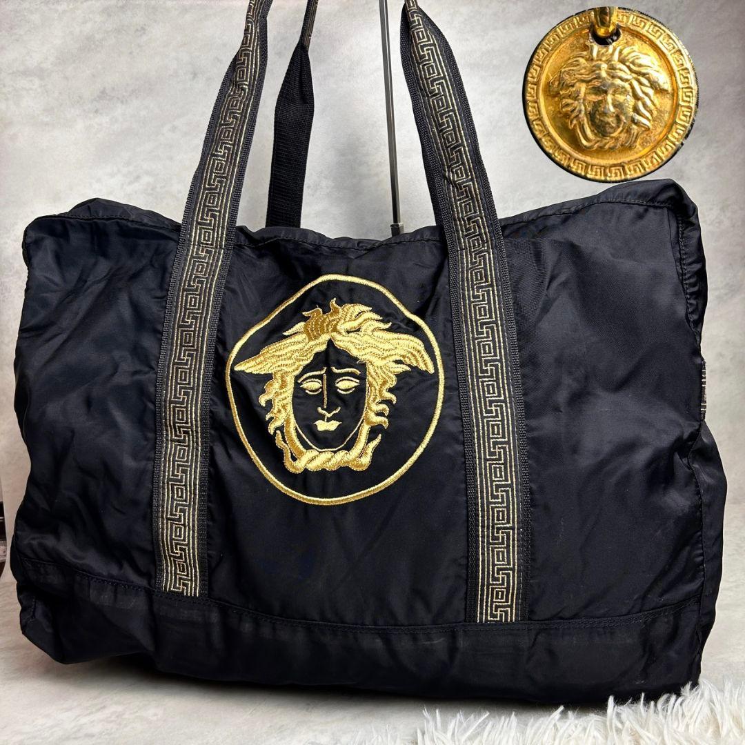 【希少】VERSACE 90s メデューサ ナイロン ボストンバッグ ブラック
