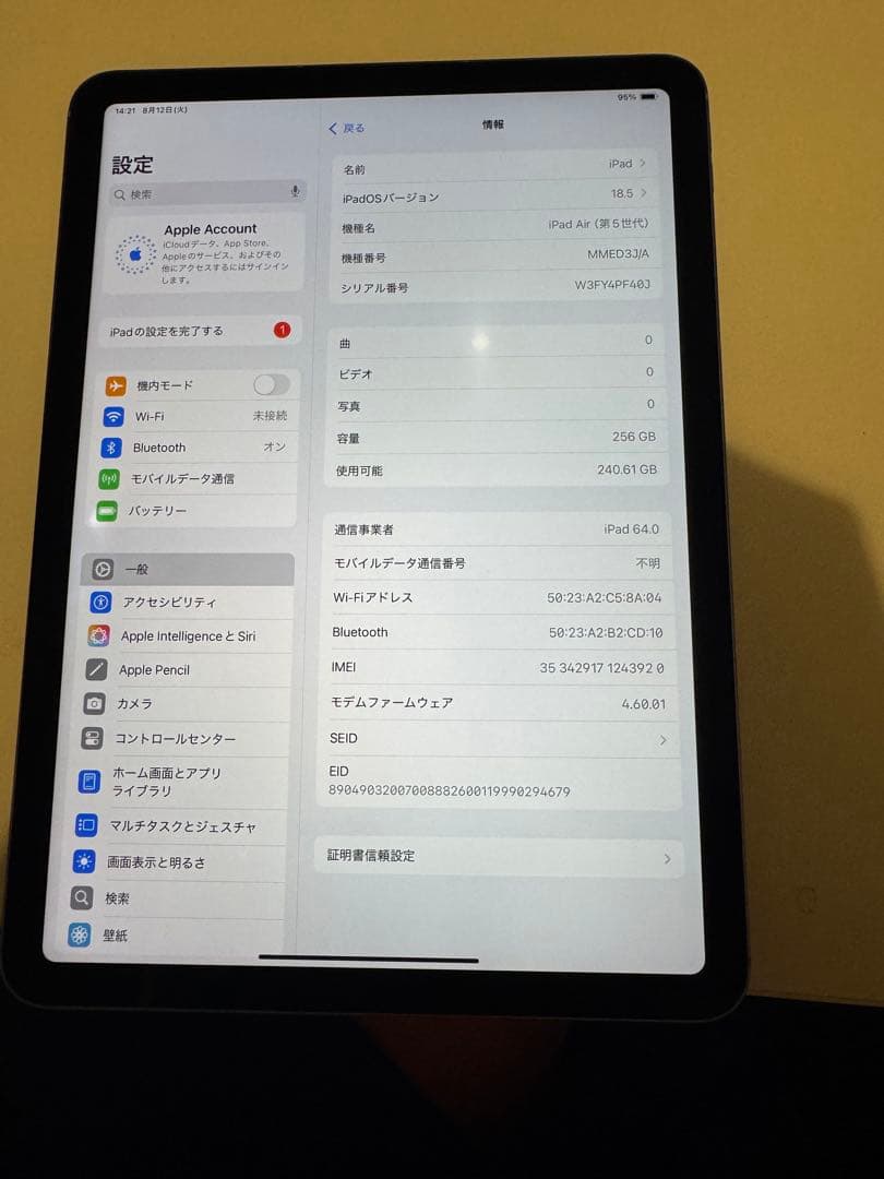【美品】Apple iPad Air 5 256GB WiFi+Cellular