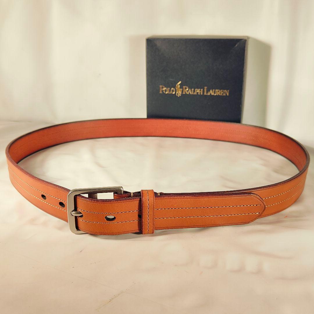 【新品極美品】PRL ラルフローレン ダブルステッチ 高級キャメルドレスベルト