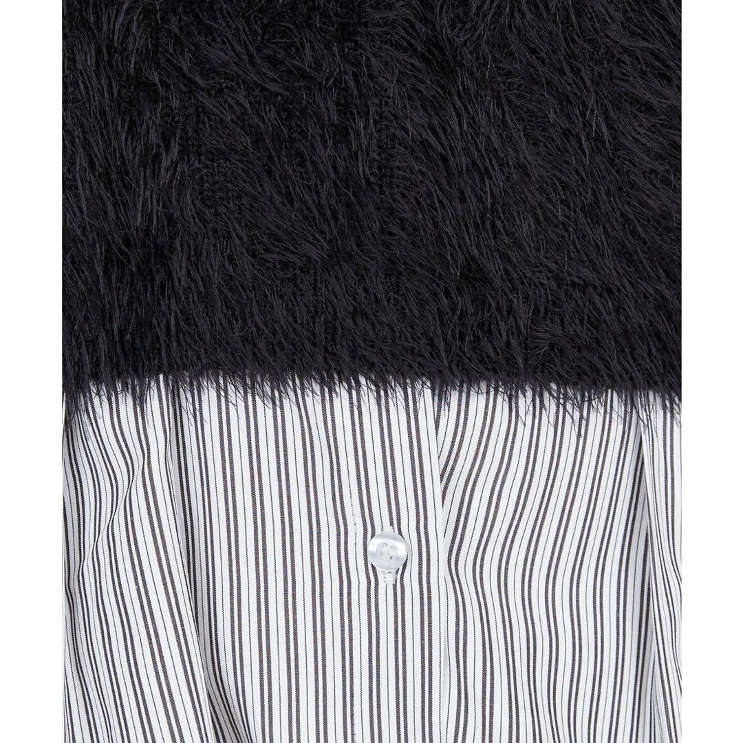 新品 ロイヤルパーティー ニットベスト付くびれるストライプシャツワンピース F