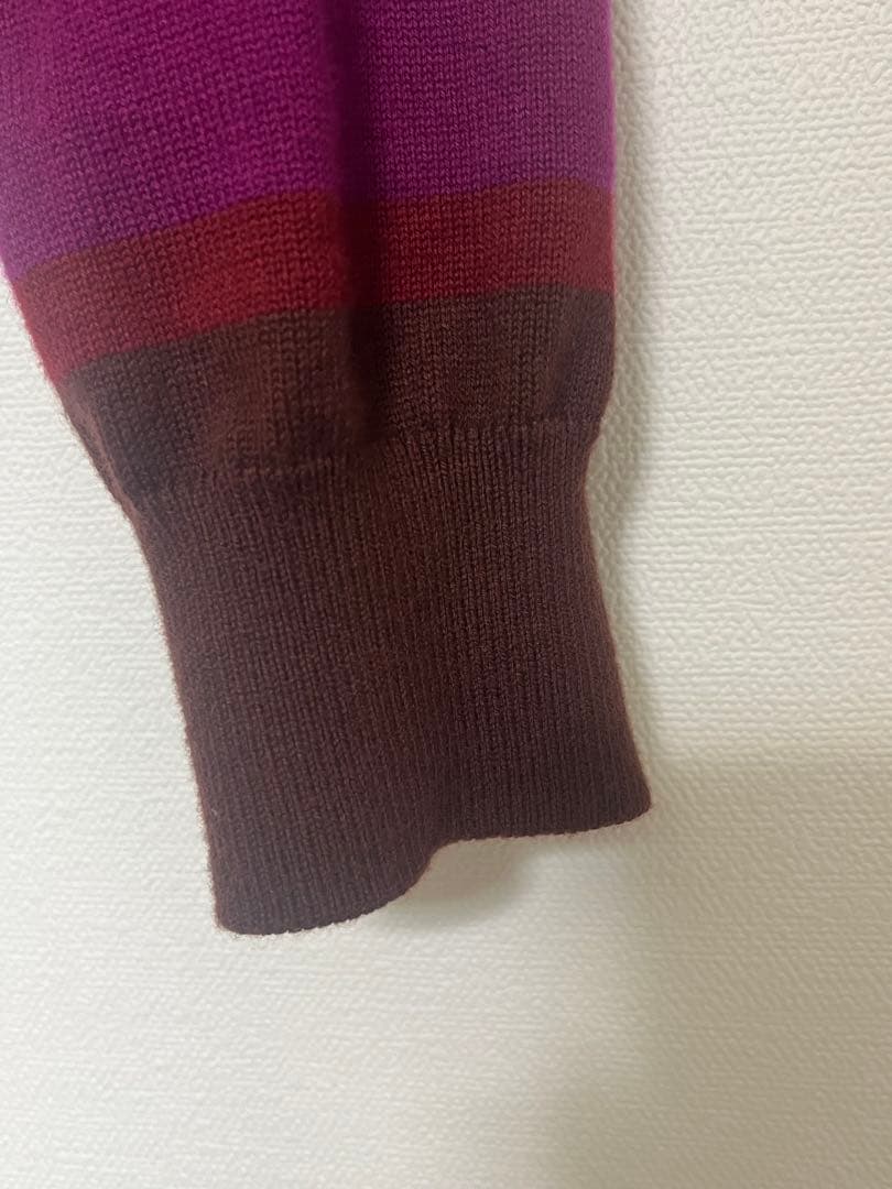 キャバン　コットンカシミヤ マルチボーダークルーネックプルオーバー　ブラウン系