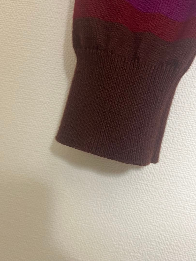 キャバン　コットンカシミヤ マルチボーダークルーネックプルオーバー　ブラウン系