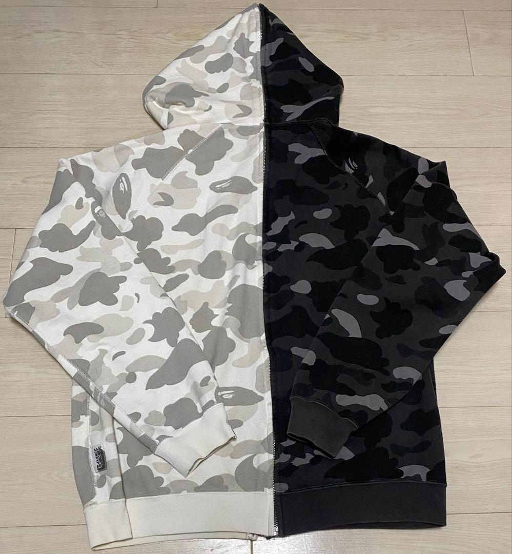【希少】ツートン迷彩カモパーカー M 正規品 エイプ BAPE ブラックホワイト