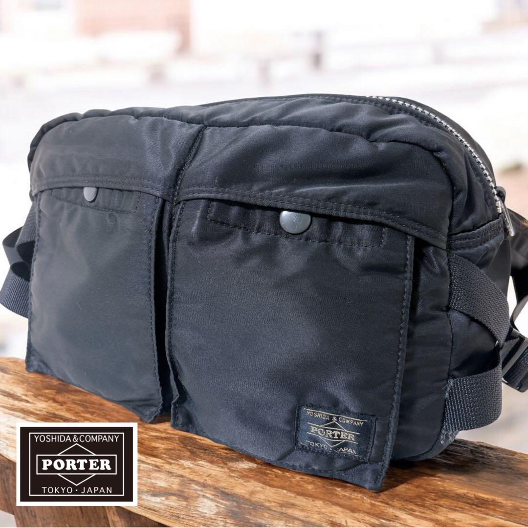 【美品】PORTER ポーター TANKER タンカー ボディバッグ 黒ナイロン