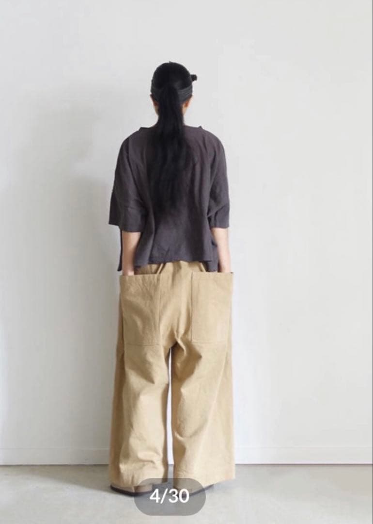 【新品】ichi アンティーク　コットン ワイドパンツ ベージュ