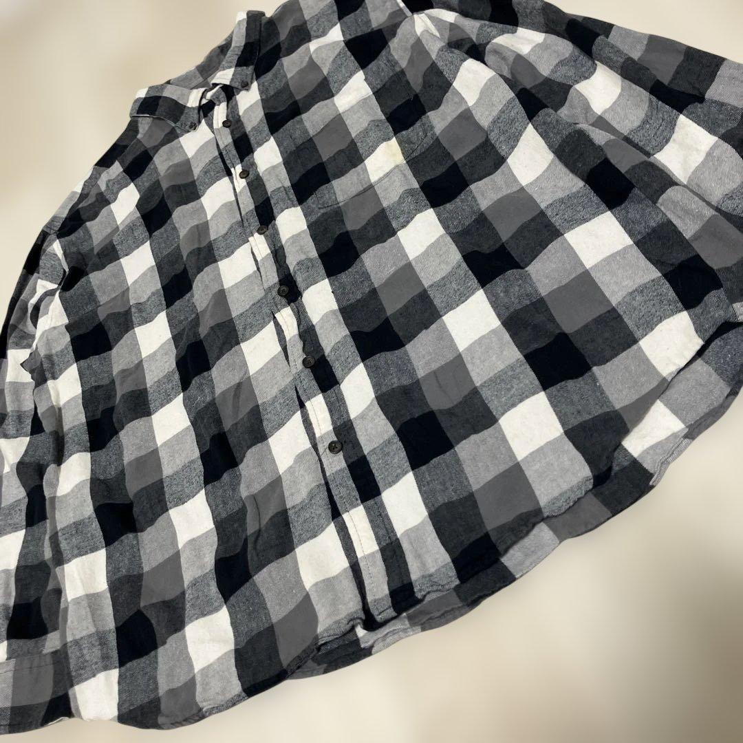 ST.JOHN'S BAY ライトネルシャツ 白黒ブロックチェックXXL 好配色