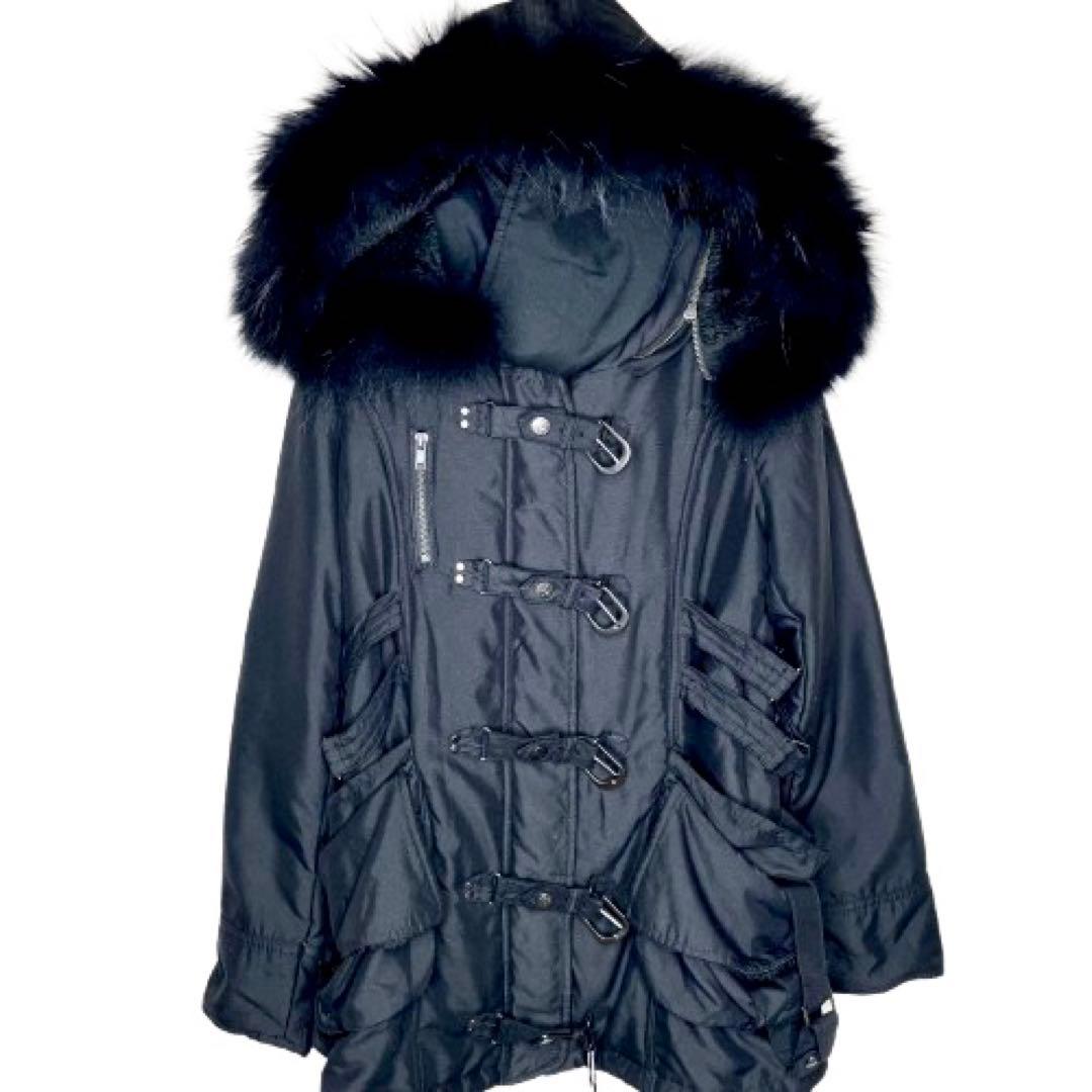 Y2K ダークコア ラクーンファー “甘×毒” ブラックゴシックコート ミサミサ