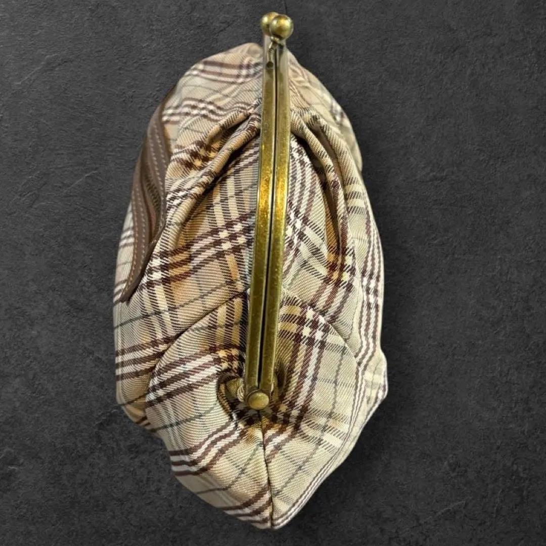 【極美品】バーバリーブルーレーベル がま口ポーチ ホースロゴ ノバチェック 茶