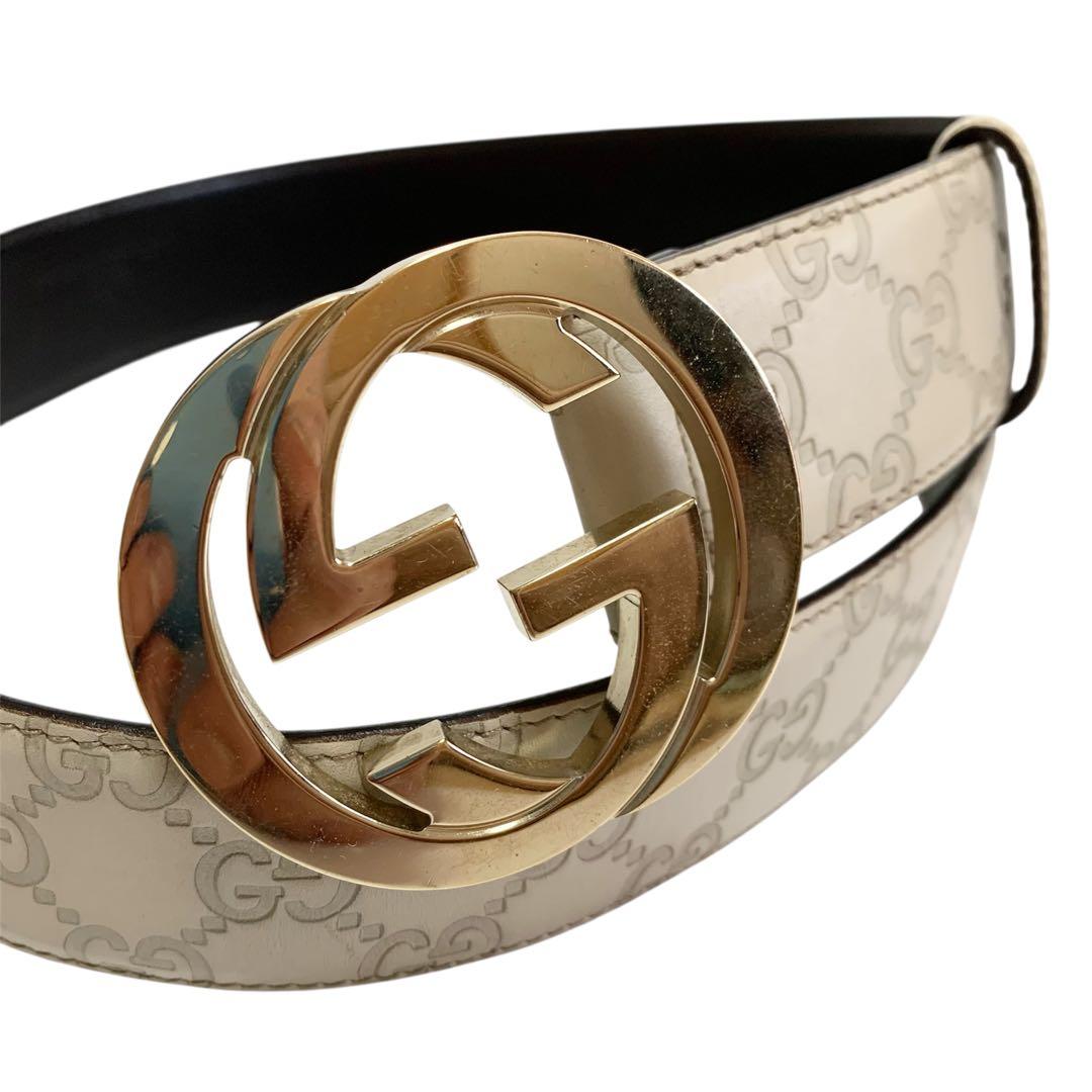 ✨美品✨GUCCI シマ ベルト インターロッキング　ゴールド ホワイト